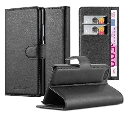 Abbildung von Cadorabo Hülle kompatibel mit Apple iPhone 5 / 5S SE 2016 Handyhülle aus Kunst Leder Flip Klappbare Magnetische [Kartenfächern] Cover für Tasche in Schwarz