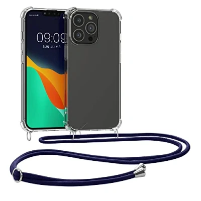 Abbildung von kwmobile Necklace Case kompatibel mit Apple iPhone 13 Pro Hülle Silikon Cover Handykette Band Handyhülle Blau Transparent