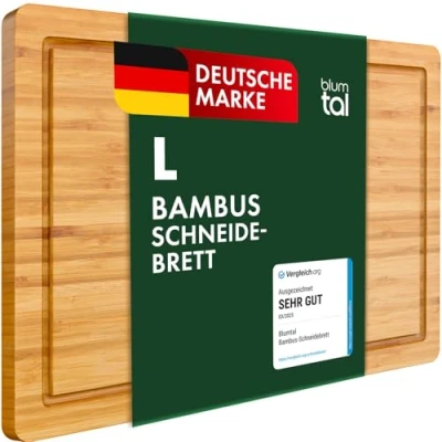 Abbildung von Blumtal Schneidebrett 100% Bambus antiseptisches, 2cm dickes massives Brett, Holz, Bambus, massiv mit praktischer Saftrille