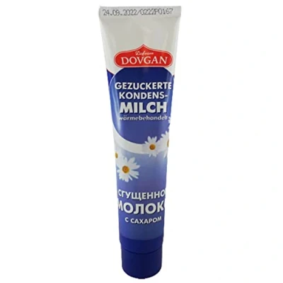 Abbildung von rumarkt Dovgan gezuckerte Kondensmilch in Tube 3er Pack (3 x 150g) Brotaufstrich Sguschonka Tortencreme