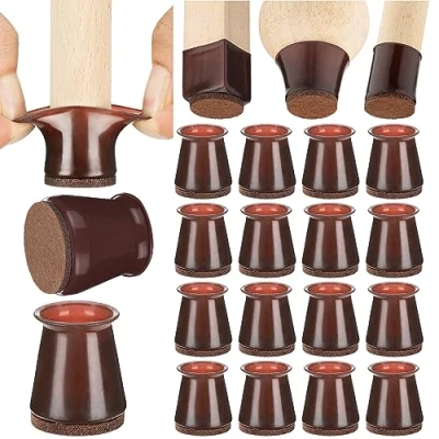 Abbildung von Aneaseit Stuhlbeinkappen 29 mm 16 Kappen Rund in Nussbaum Dunkel Stuhlbeinschoner aus Silikon mit Filz auch für Tischbeine, Sessel oder Gartenmöbel Small