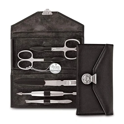 Abbildung von nippes Solingen Locks Maniküre Set, 5 teilig, Edelstahl nickel &amp; rostfrei, Echtes Rindsleder Nageletui in Schwarz, Nagelpflege Made Germany /