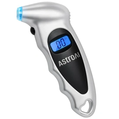 Abbildung von AstroAI Reifendruck Prüfer Digitaler Luftdruckprüfer 0 150PSI mit Hintergrundbeleucht LCD Display, Kalibriert auf ANSI B40.7 Grad 2A Ventil Adapter für Auto Fahrrad LKW, Silber
