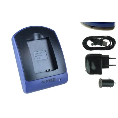 Abbildung von Ladegerät (USB, KFZ, Netz) kompatibel mit Sony NP FW50 / RX10 II, III/Alpha 5100, 6000, 6300, 6500 DSLR , NEX SLT ILCE... s. Liste