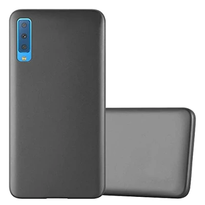 Abbildung von Cadorabo Hülle kompatibel mit Samsung Galaxy A7 2018 Schutzhülle TPU Silikon Case Metallic Design Slim Kratzfest Weiche Gummi Rundumschutz für in Grau