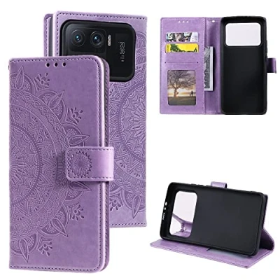 Abbildung von CoverKingz Handy Tasche kompatibel mit Xiaomi Mi 11 Ultra Handycase Kartenfach Handyschutzhülle Cover Smartphonehülle klappbar Motiv Mandala Lila
