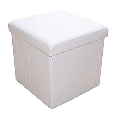 Abbildung von Style home Sitzhocker mit Stauraum, Faltbare Sitzbank, Sitztruhe aus Kunstleder, gepolstert Sitzwürfel Fußhocker Aufbewahrungsbox Deckel, für Wohnzimmer Schlafzimmer, 38 * cm (Weiß)