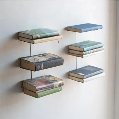 Abbildung von MILUKA Set 2 Unsichtbare Bücherregal Wand 35 cm Wandregal Weiß Metall mit 3 Schwebenden Regalen für Bücher Regal Wanddeko Wohnzimmer, Küche oder Klein fürs Büro (2, Weiß)