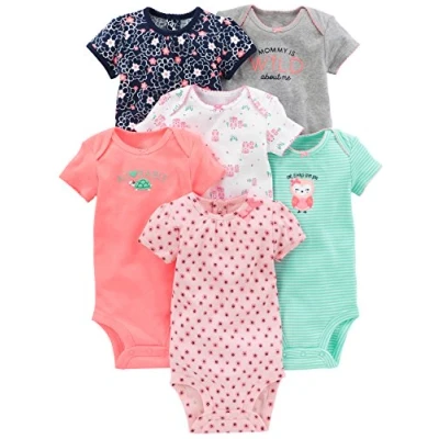Abbildung von Simple Joys by Carter&#039;s Baby Mädchen 6 Pack Short Sleeve Bodysuit Body, Mehrfarbig/Eule/Floral/Streifen, 0 3 Monate (6er Pack)