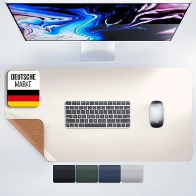 Abbildung von MYMIND® Schreibtischunterlage [Rutschfest] 80x40cm Premium PU Leder XXL Mauspad Schreibunterlage für Homeoffice Schreibtisch Unterlagenmatte wasserfest Desk Mat Unterlage Büro