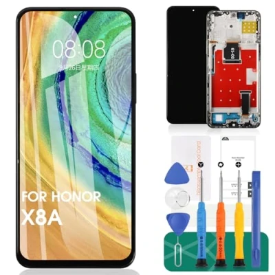 Abbildung von SRJTEK Ersatz LCD Display für Huawei Honor X8a 2023 Bildschirm CRT LX1, LX2, LX3 Touch Digitizer Assembly Repair Kits (schwarz, mit Rahmen)