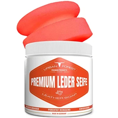 Abbildung von URBAN FOREST Lederseife, Lederreiniger, Lederreinigung für Glattleder mit Schwamm Lederreiniger (2 St. 500 ml Leder Seife + Lederreinigung, Ledermöbel, Ledersofa)