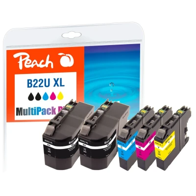 Abbildung von Peach B22 Spar Pack Plus Druckerpatronen XL (2xBK, C, M, Y) ersetzt Brother LC 22UXL für z.B. DCPJ 785 DW, MFCJ 985 DW