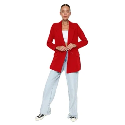 Abbildung von TRENDYOL Damen Bey Tket Blazer Red Classic Jacket, Red,, Rot, 42 EU
