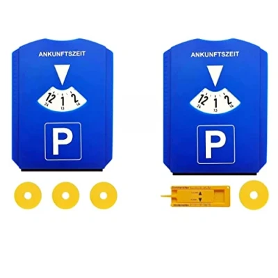 Abbildung von FLY DESIGN 2X Parkscheibe für Auto und LKW mit Eiskratzer, Gummilippe, Einkaufswagenchip, Reifenprofilmesser Parking Disc aus Kunststoff