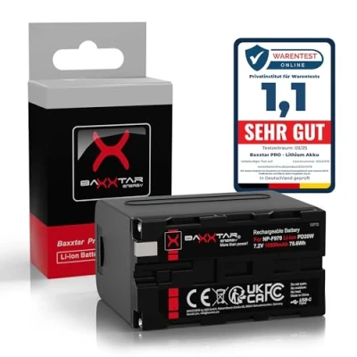 Abbildung von Baxxtar PRO NP F970 Akku PD USB C (10500 mAh) mit direkt 20W Eingang/Ausgang und A 2A Ausgang (Powerbankfunktion) Für F990 F980 F960 F950 F750
