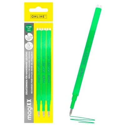 Abbildung von ONLINE 3x radierbare Ersatzminen I Kompatibel mit Pilot Frixion, magiXX Grün 0,7mm Strichstärke Ersatzmine für Gelstift radierbar Nachfüllminen Gel Tintenroller radierbarer Tinte