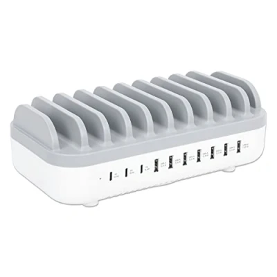 Abbildung von Manhattan 10 Port USB Power Delivery Ladestation 120 W weiß/grau