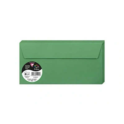 Abbildung von Clairefontaine 5595C Packung mit 20 Umschläge Pollen, Format DL, 110 x 220 mm, 120g, ideal für Korrespondenz und Einladungen, Tannengrün, 1 Pack