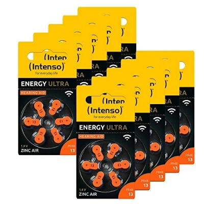 Abbildung von 60 Intenso Energy Ultra Typ 13 Zink Luft Hörgerätebatterien im 6er Blister