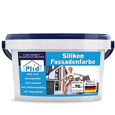 Abbildung von Premium Silikon Fassadenfarbe Aussenfarbe Fassadenweiß Weiß