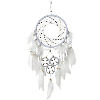Abbildung von Saraswati Traumfänger &quot;Cosmic Swirl&quot; Leder weiss, mit 1TF 22cm und 3TF 6cm, 22x6