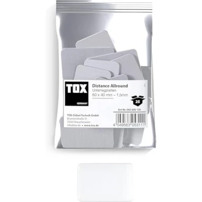 Abbildung von TOX Distance Allround Unterlegplatten M, Ausgleichsplatten aus Kunststoff, belastbar bis 5 Tonnen, Polypropylen, 60 x 40 1,5 mm, 1 Beutel, 25 Stk., 065600106