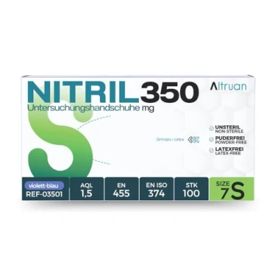 Abbildung von ALTRUAN Nitrilhandschuhe 100 Stück Box Dunkel Blau, Nitril350, Einweghandschuhe, Einmalhandschuhe, Untersuchungshandschuhe, Nitril Handschuhe, puderfrei, ohne Latex, latexfrei, disposable, Größe S
