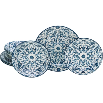 Abbildung von CreaTable Geschirr Set 16478, Steingut, Serie Fresco Blau, 12 teiliges Kombiservice aus Steingut