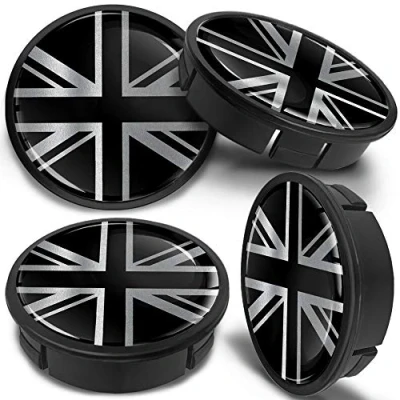 Abbildung von SkinoEu 4 x 60mm Universal Schwarz Silber UK Union Jack Flagge Fahne Alufelgen Nabenkappen Felgen Kappen Felgendeckel Radkappen Radnabendeckel Nabendeckel Felgenkappen CX 29