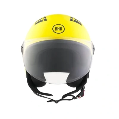 Abbildung von BHR Helm Demi Jet 834 FLOW Sommer Rollerhelm Homologiert ECE 22.06 mit 16 Belüftungslöchern Vespa Kratzfestem Visier und Mikrometrischer Auslösung Matt Gelb L