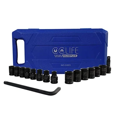 Abbildung von CCLIFE 16tlg 1/2&#039; Schlagschrauber Nüsse Set, 10 24mm Cr Mo Sechskant Kraft Nuss Steckschlüssel Schlagnuss