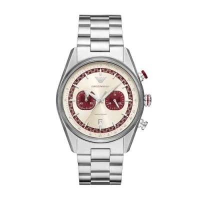 Abbildung von Emporio Armani Watch for Men, 2 sub dial Chronograph Movement and 43mm Case Size with Stainless Steel, Leather or Silicone Strap Weinrot, 42MM
