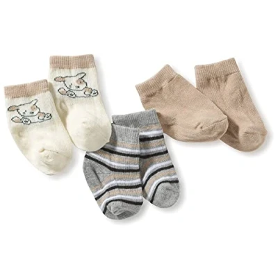 Abbildung von Playshoes Unisex Baby Erstlingssocken Hündchen, Gestreift und Uni, 3er Pack 495112, 900 Braun, Einheitsgröße (Herstellergröße: 0 3M)