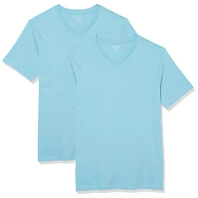 Abbildung von Amazon Essentials Herren Kurzärmelige T Shirts mit V Ausschnitt, 2er Pack, Aquablau, XXL