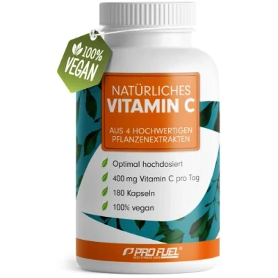 Abbildung von Natürliches Vitamin C 180 Kapseln mit 400 mg aus Amla, Acerola, Camu &amp; Hagebutten pro Tag Komplex 100% vegan ohne Zusatzstoffe 3 Monatsvorrat Made in Germany