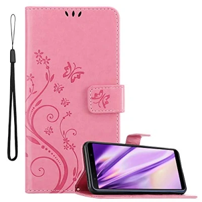 Abbildung von Cadorabo Hülle kompatibel mit Samsung Galaxy A7 2018 Blumen Design aus Kunst Leder Flip Klappbare Stoßfeste Magnetische [Standfunktion] [Kartenfächern] Cover für Tasche in Rosa