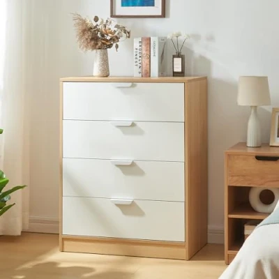 Abbildung von en.casa Kommode, »Varkaus« mit 4 Schubladen 90x70x40 cm Eichenoptik/Weiß