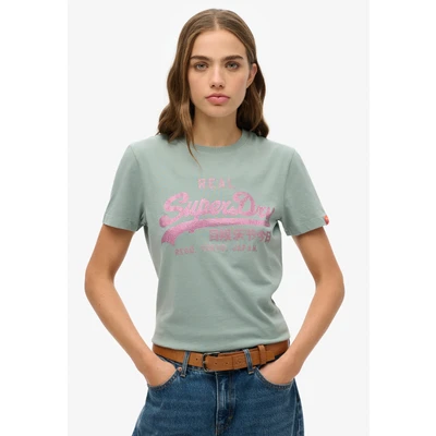 Abbildung von Superdry Vintage LOGO Rhinestone Tshirt print, Damen, Größe: 38, Silver blue