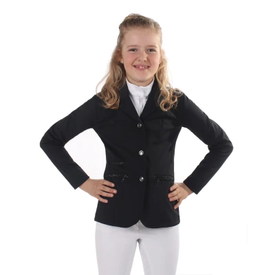 Abbildung von QHP Turniersakko Turnierjacket Juliet Junior Stretchgewebe Glitzerband (140, Schwarz)