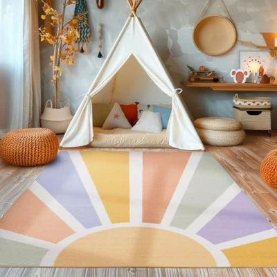 Abbildung von Teppich Sonnenstrahlen, SIMPEX24, Rechteckig, Höhe: 7 mm, Jungen Mädchen Babyzimmer Kinderzimmer