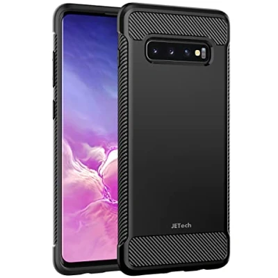 Abbildung von JETech Dünne Hülle für Samsung Galaxy S10 Plus, Handyhülle mit Stoßdämpfung und Kohlefaser Design (Schwarz)