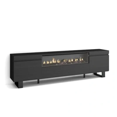 Abbildung von Skraut Home TV Schrank, Lowboard Für Wohnzimmer und Esszimmer 200x57x35cm Geräte bis zu 80&quot; Elektrokamin. Maße Industriedesign Moderner Stil Schwarz