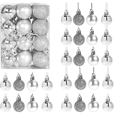 Abbildung von 30 mm/24 Stück Weihnachtskugeln, bruchsicher, silberfarben, Weihnachtsbaumschmuck, Kugel, Ornamente, Kugeln, Weihnachtsdekoration, Urlaubsdekoration, glänzend, matt, Glitzer