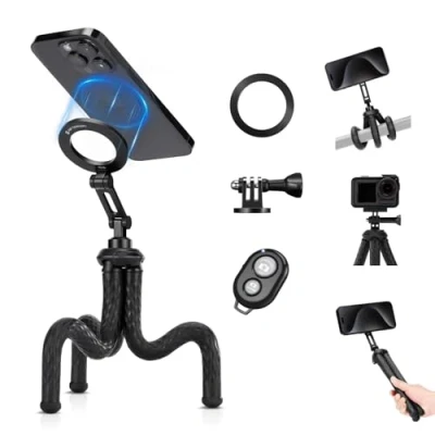 Abbildung von K&amp;F Concept MS36 Flexibles Magnetisches Stativ, Magnet Selfie Stick,Mini Stativ Halter mit Fernbedienung,Tripod Stativhalterung,Handystativ für iPhone/Sumsung