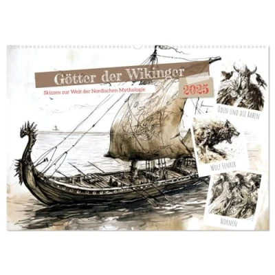 Abbildung von Götter der Wikinger Skizzen zur Welt Nordischen Mythologie (Wandkalender 2025 DIN A2 quer), CALVENDO Monatskalender