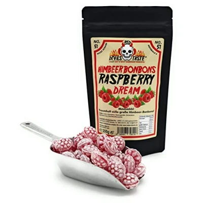 Abbildung von Himbeer Bonbons Raspberry Dream im ZIP Beutel 200g Hotskala: 0 RED DEVILS TASTE (200 Gramm Tüte)