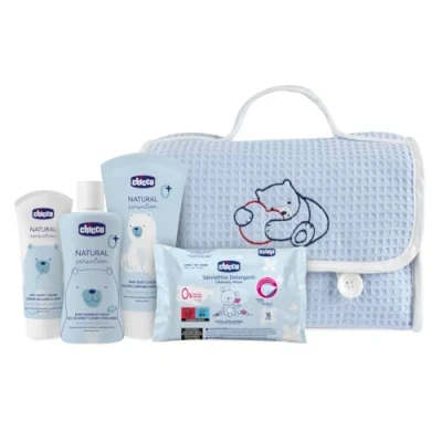 Abbildung von Chicco Baby Moments Beauty Geschenkset mit hellblauem Griff