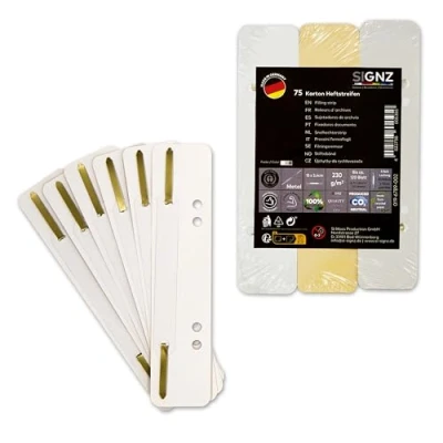 Abbildung von SIGNZ Heftstreifen Pappe, 75 Stück, 25 x 3 Farben, Recycling Karton, CO2 neutral hergestellt, made in Germany (75 weiß, chamois, grau)