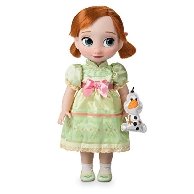 Abbildung von Disney Store Puppe Anna aus der Animator Collection, Die Eiskönigin, 39 cm / 15&quot;, echt wirkendes Haar zum Kämmen, Outfit und Schuhe, mit Olaf als Plüschtier Satin, Sammelpuppe ab 3 Jahren